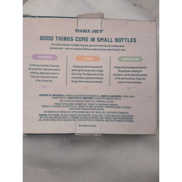 Trader Joe's Essential Oil Collection With Wool Diffuser Boxed Set Limited Edtn - Picture 7 of 9